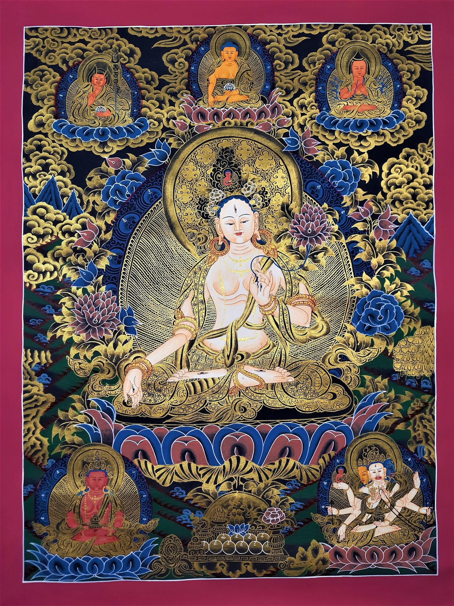 Hand-Painted White Tara Thangka: Tibetan Compassion Art, Nepal