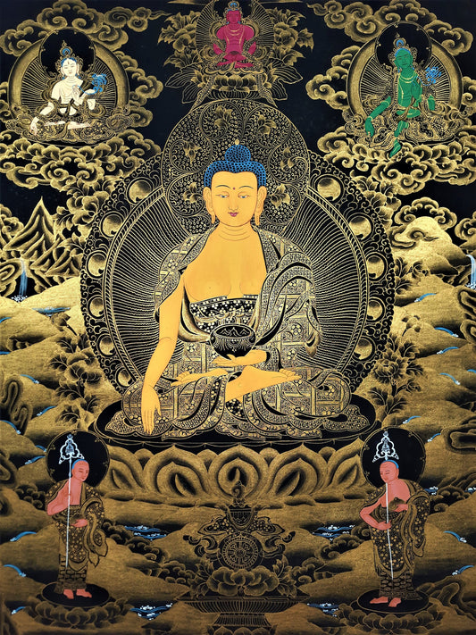 Hand-Painted Shakyamuni Buddha Thangka, Tibetan Meditation Art (18x23)