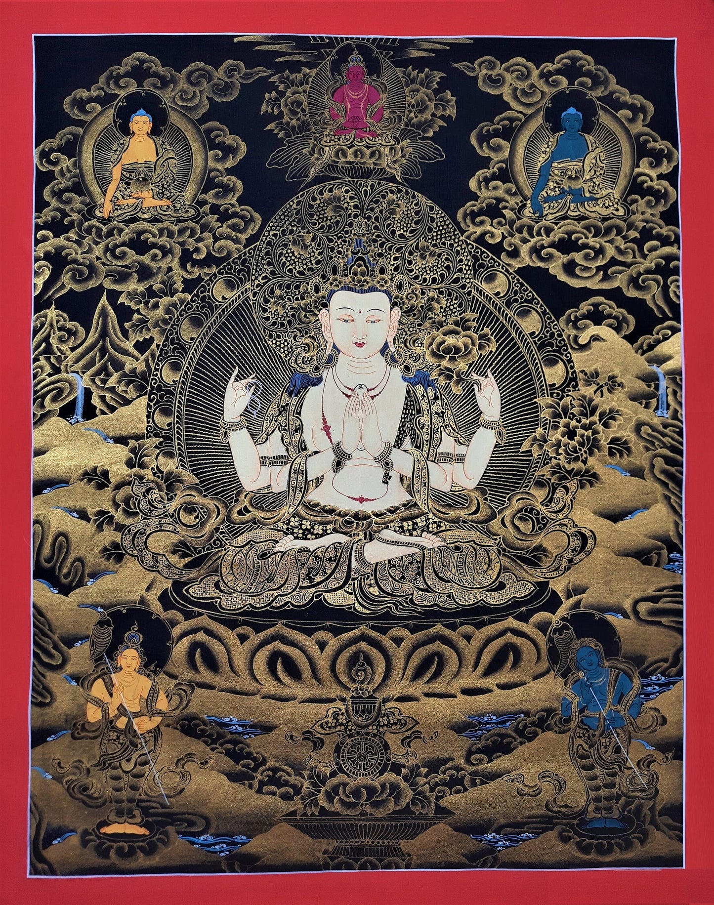 Hand-Painted Avalokiteshvara Thangka | Tibetan Buddhist Art