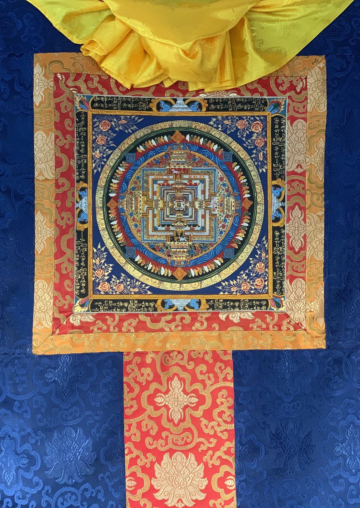 Tibetan Kalachakra Mandala Thangka Painting with Silk Frame