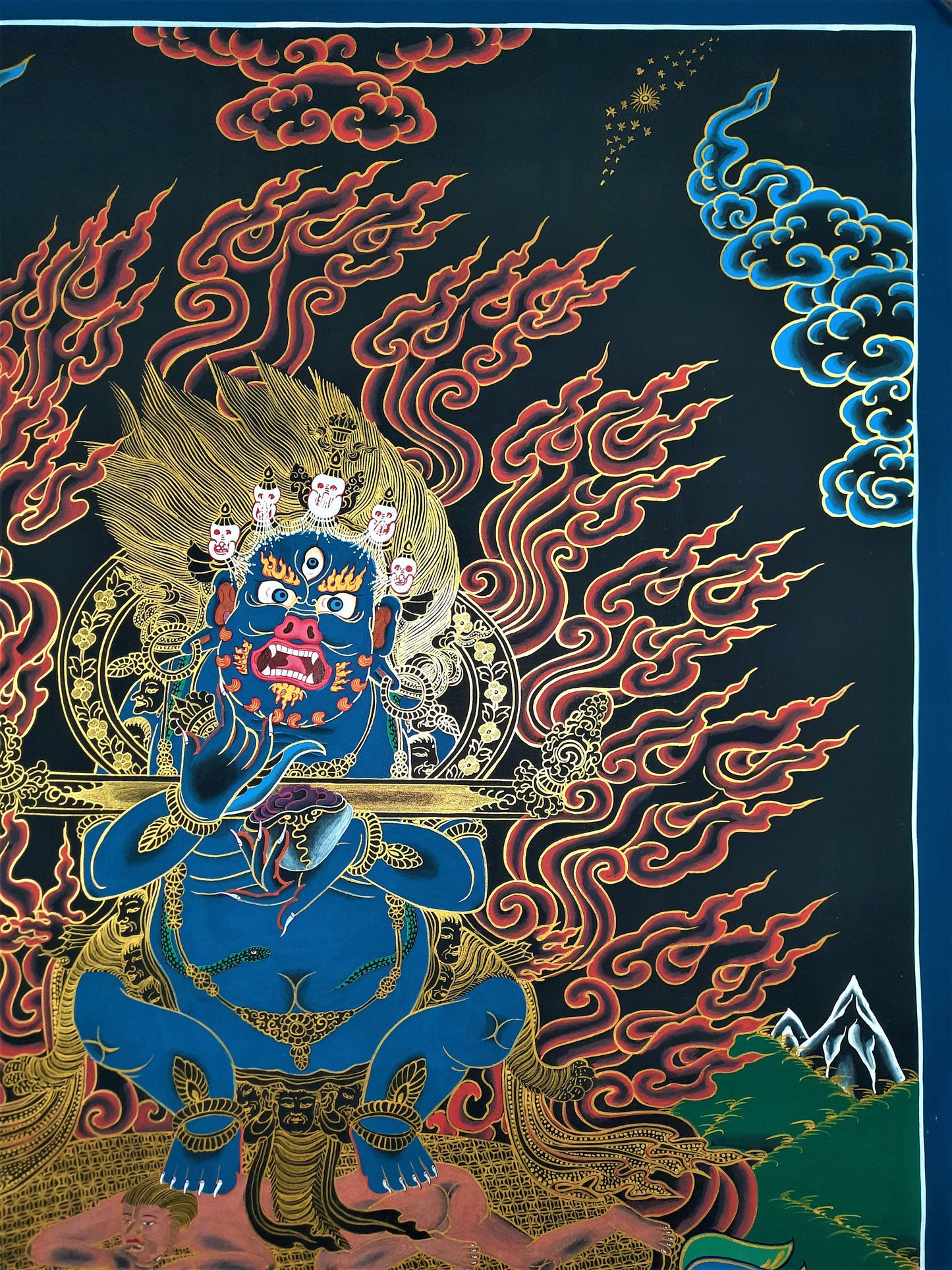 Hand-Painted Mahakala Thangka: Two-Armed Protector Art From Nepal
