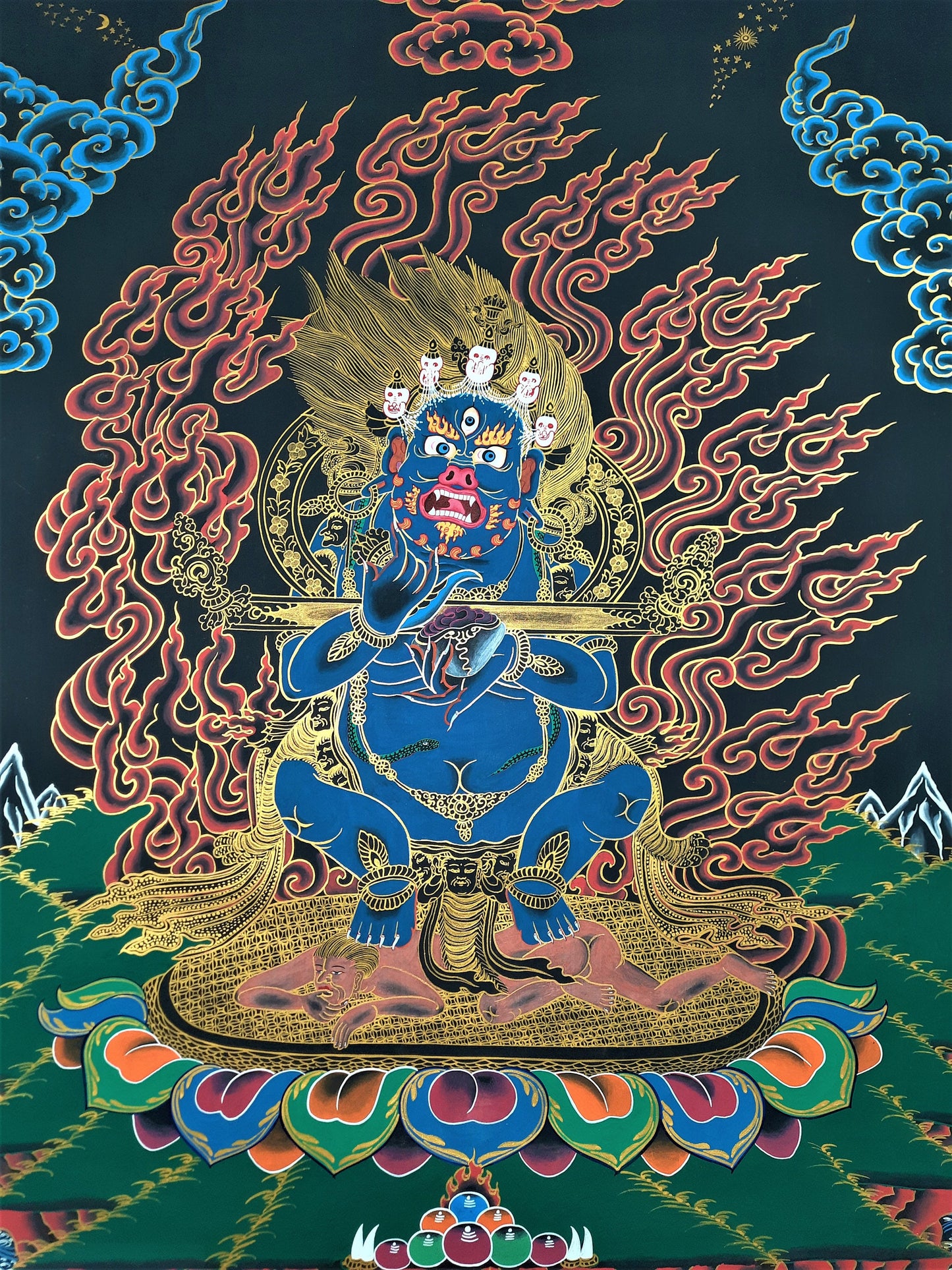 Hand-Painted Mahakala Thangka: Two-Armed Protector Art From Nepal