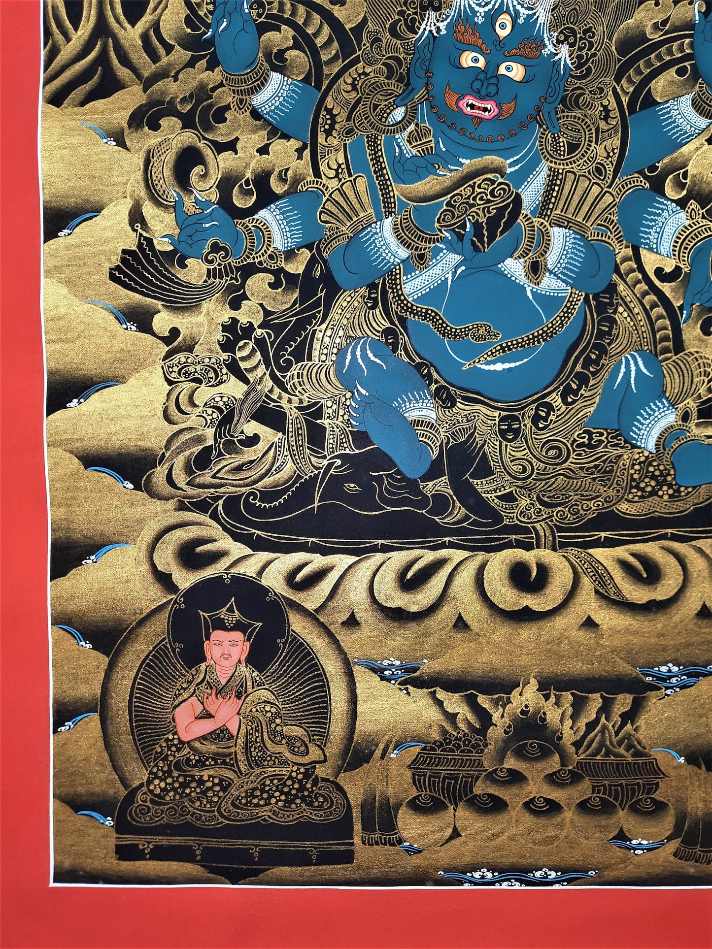 Hand-Painted Black Mahankala Thangka, Tibetan Meditation Art