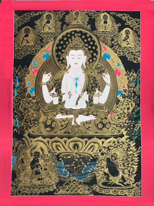 Chenrezig Thangka Painting, Avalokiteshvara, Tibetan Art, Large