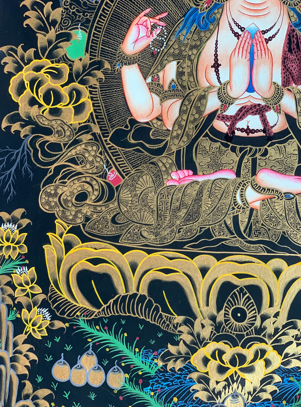 4 -Armed, Chyangresi, Chenrezig, Avalokiteshvara, Master Quality, Tibetan Thangka, Original Hand Painting, Buddhist Art 18 x 24 Inch