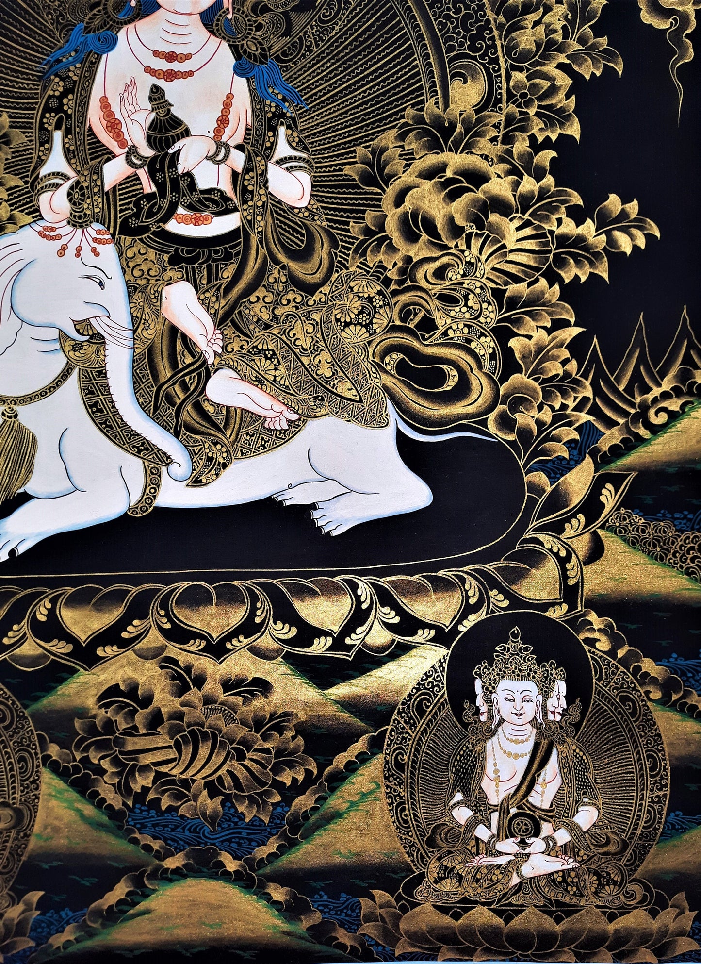 Hand-Painted Pu Xian Thangka, Kindness Buddha, Tibetan Art