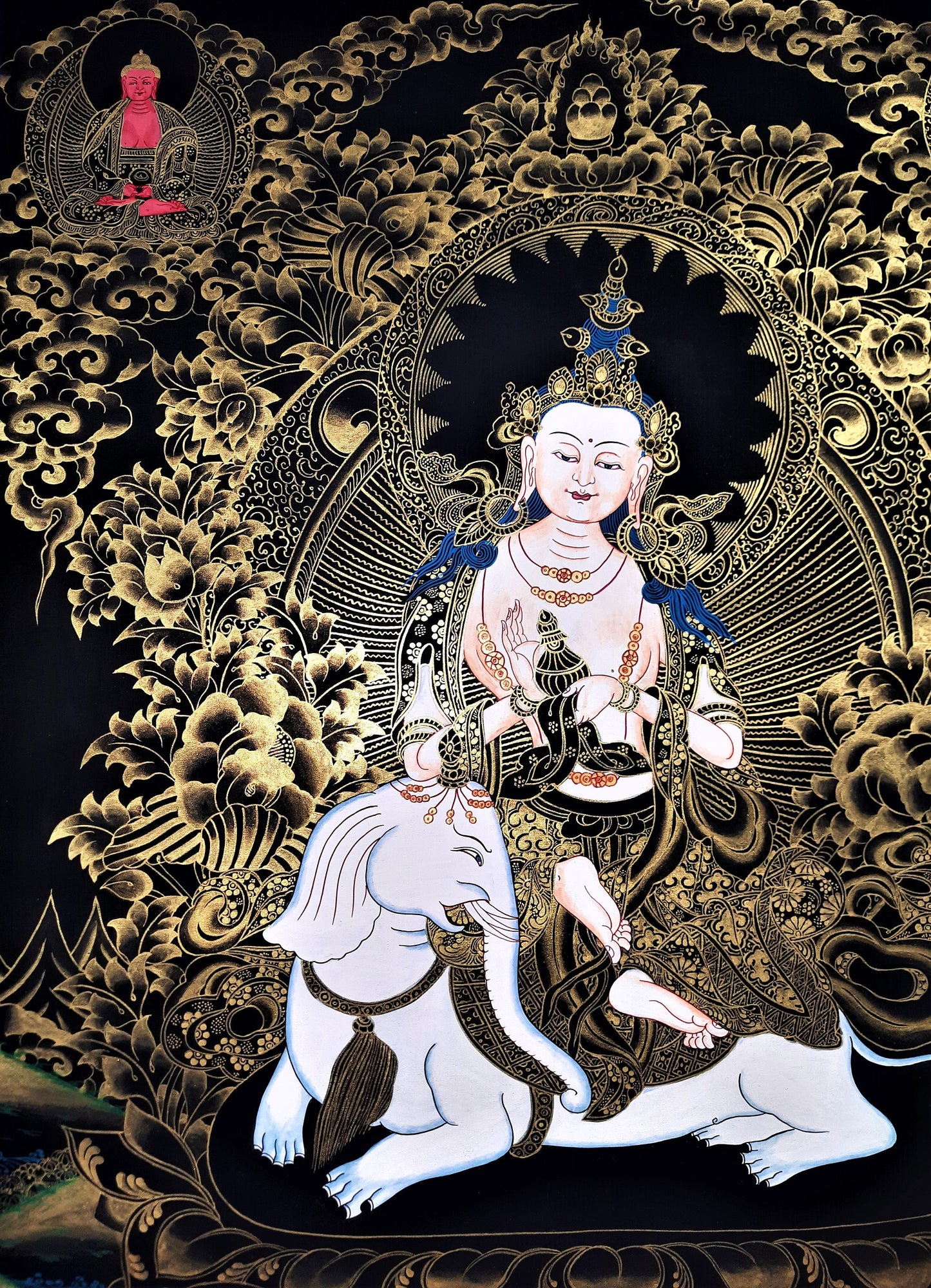 Hand-Painted Pu Xian Thangka, Kindness Buddha, Tibetan Art