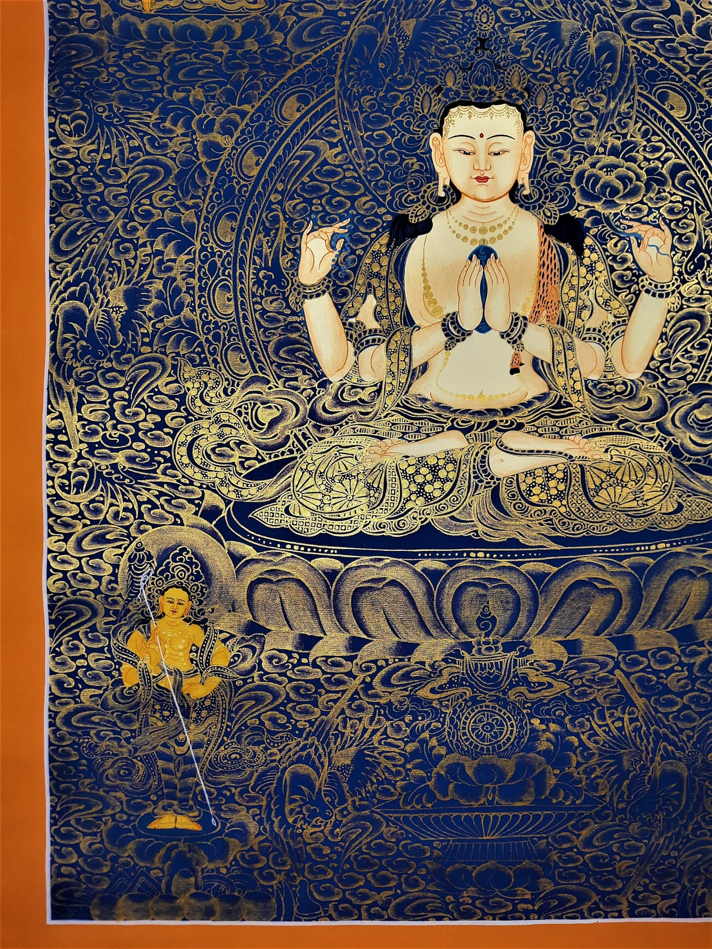 Hand-Painted Avalokiteshvara Thangka Painting, Fine Art from Nepal (17.7x24 inch)