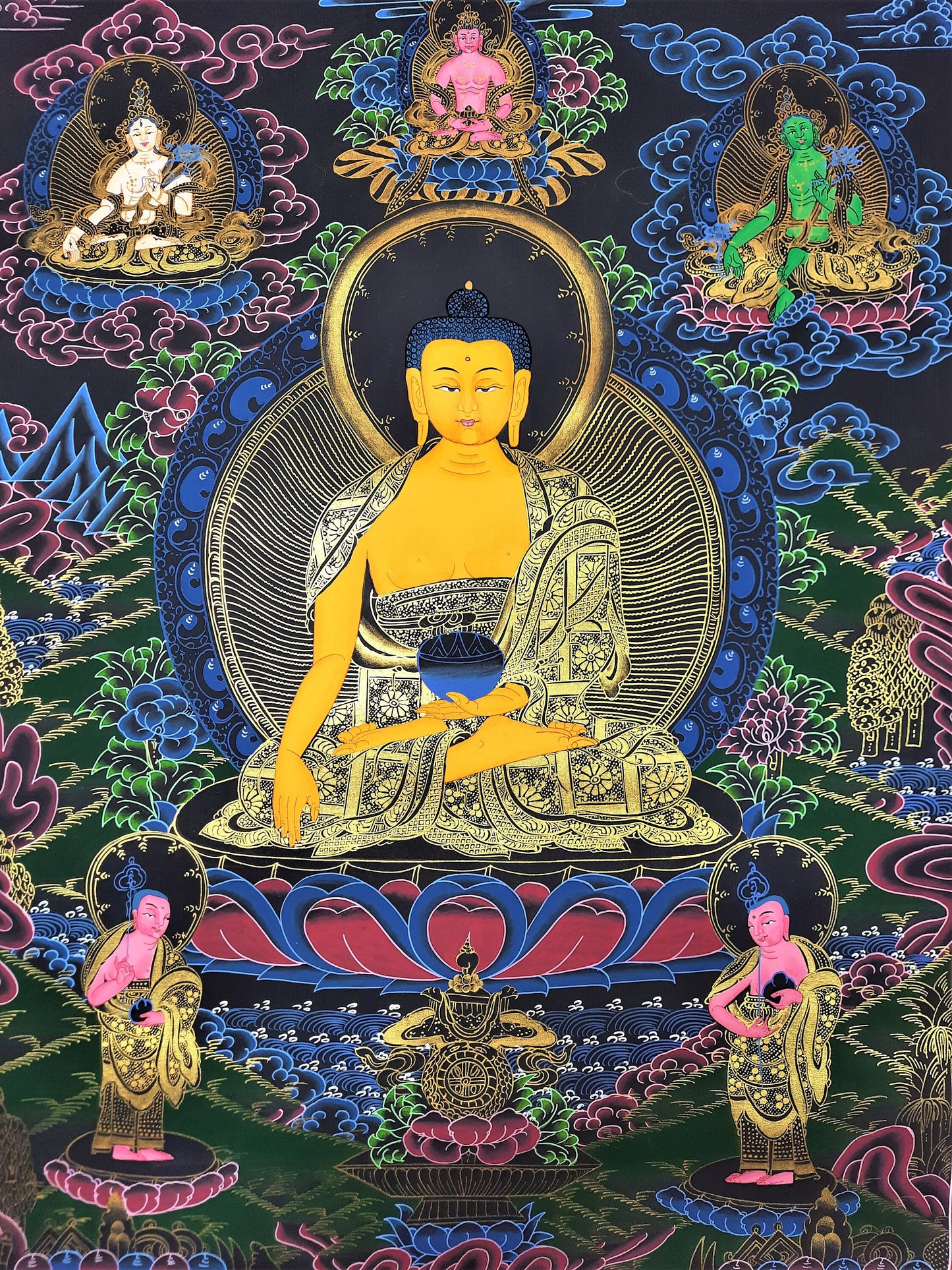 Hand-Painted Shakyamuni Buddha Thangka, Tibetan Canvas Art (18x24)