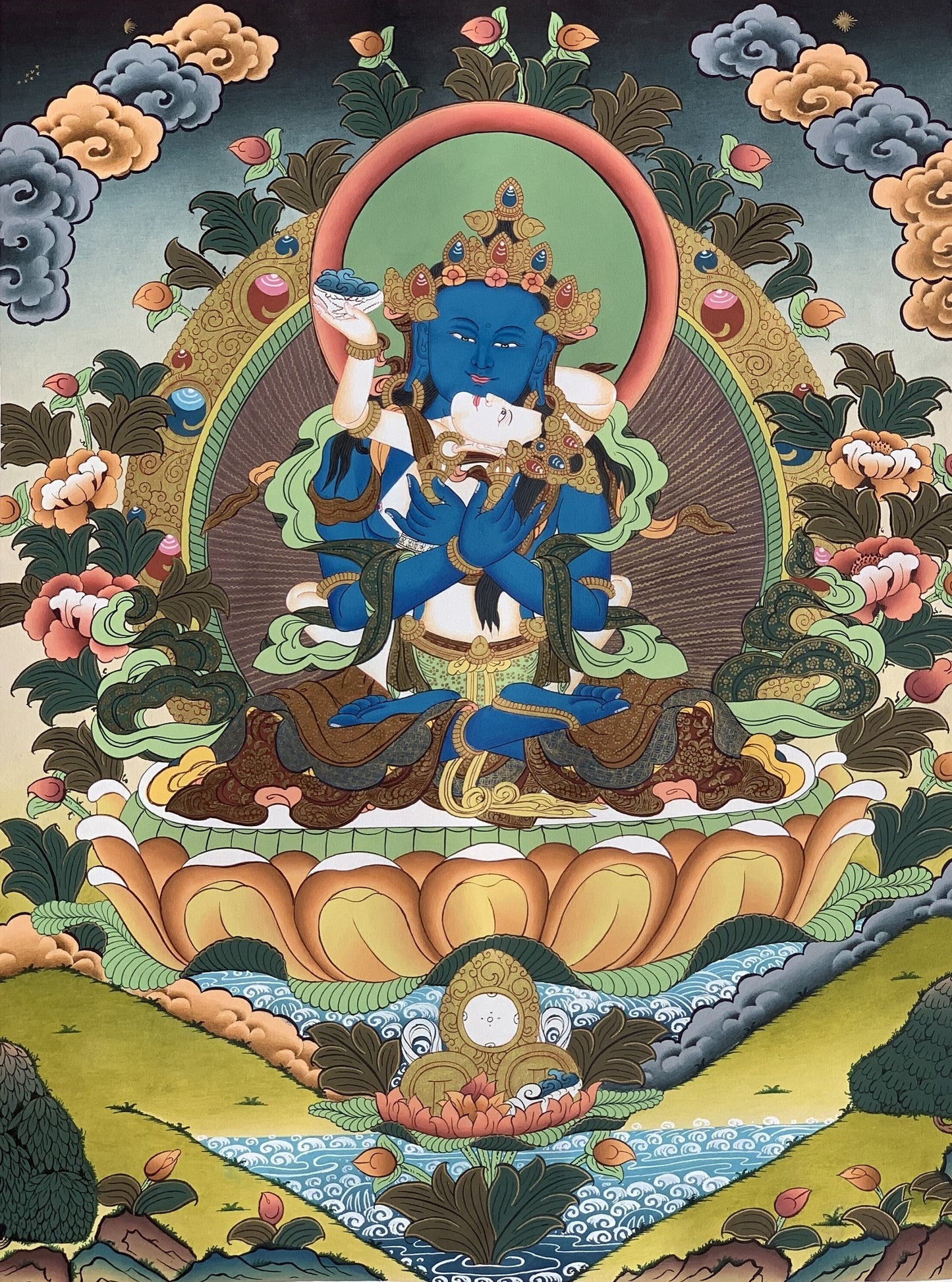 Vajradhara Yab-Yum Thangka Painting | Hand-Painted Tibetan Art