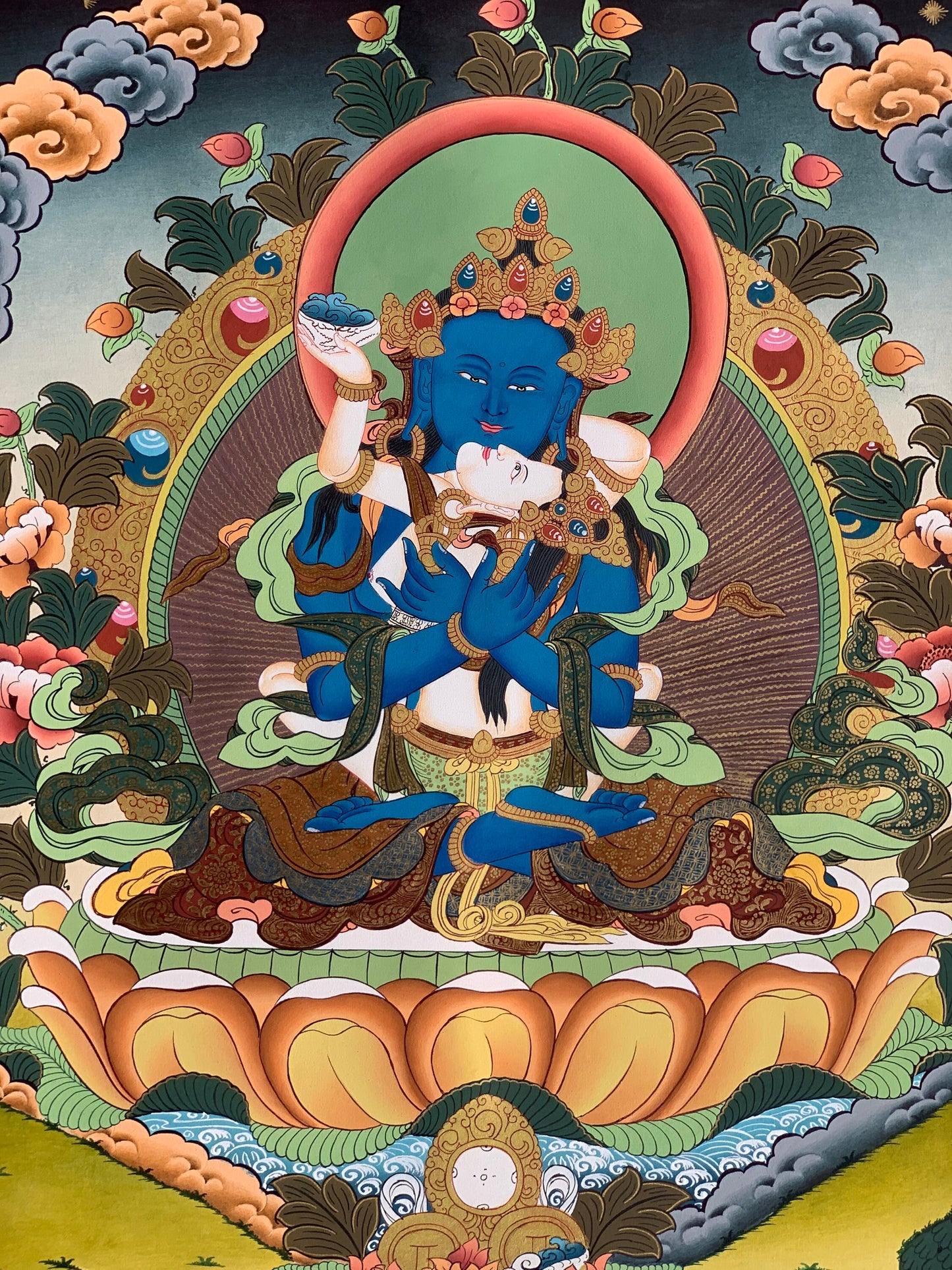 Vajradhara Yab-Yum Thangka Painting | Hand-Painted Tibetan Art