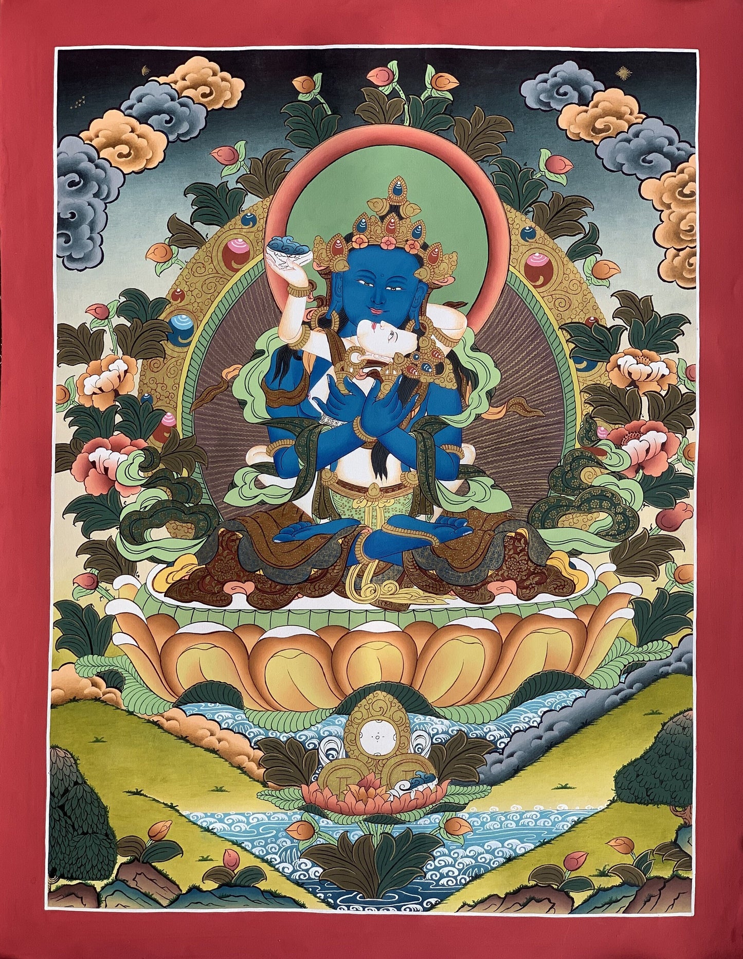 Vajradhara Yab-Yum Thangka Painting | Hand-Painted Tibetan Art