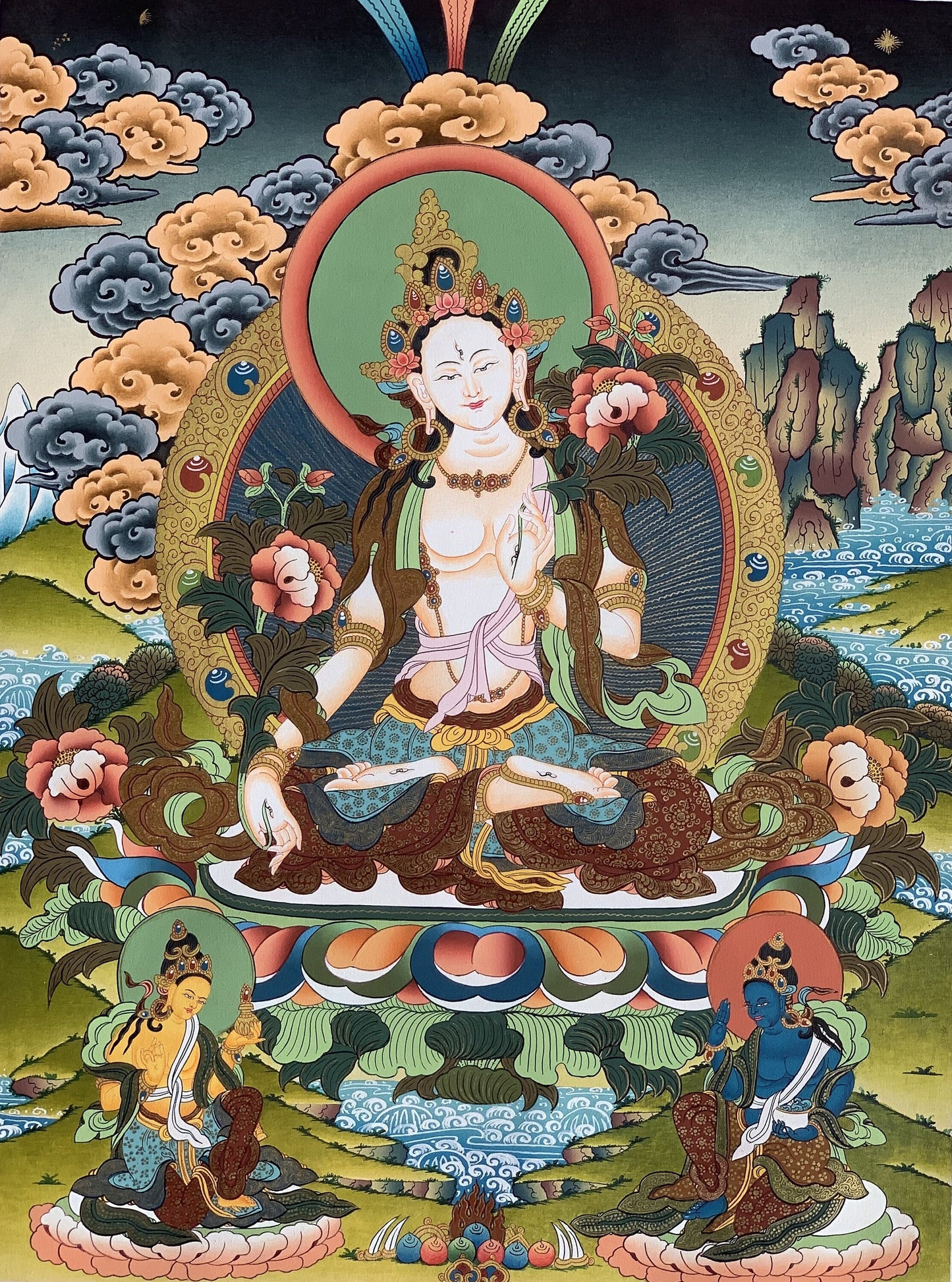 Hand-Painted White Tara Thangka, Tibetan Buddhist Art, Meditation Decor