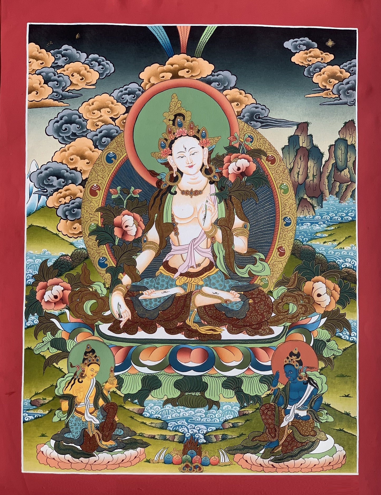 Hand-Painted White Tara Thangka, Tibetan Buddhist Art, Meditation Decor