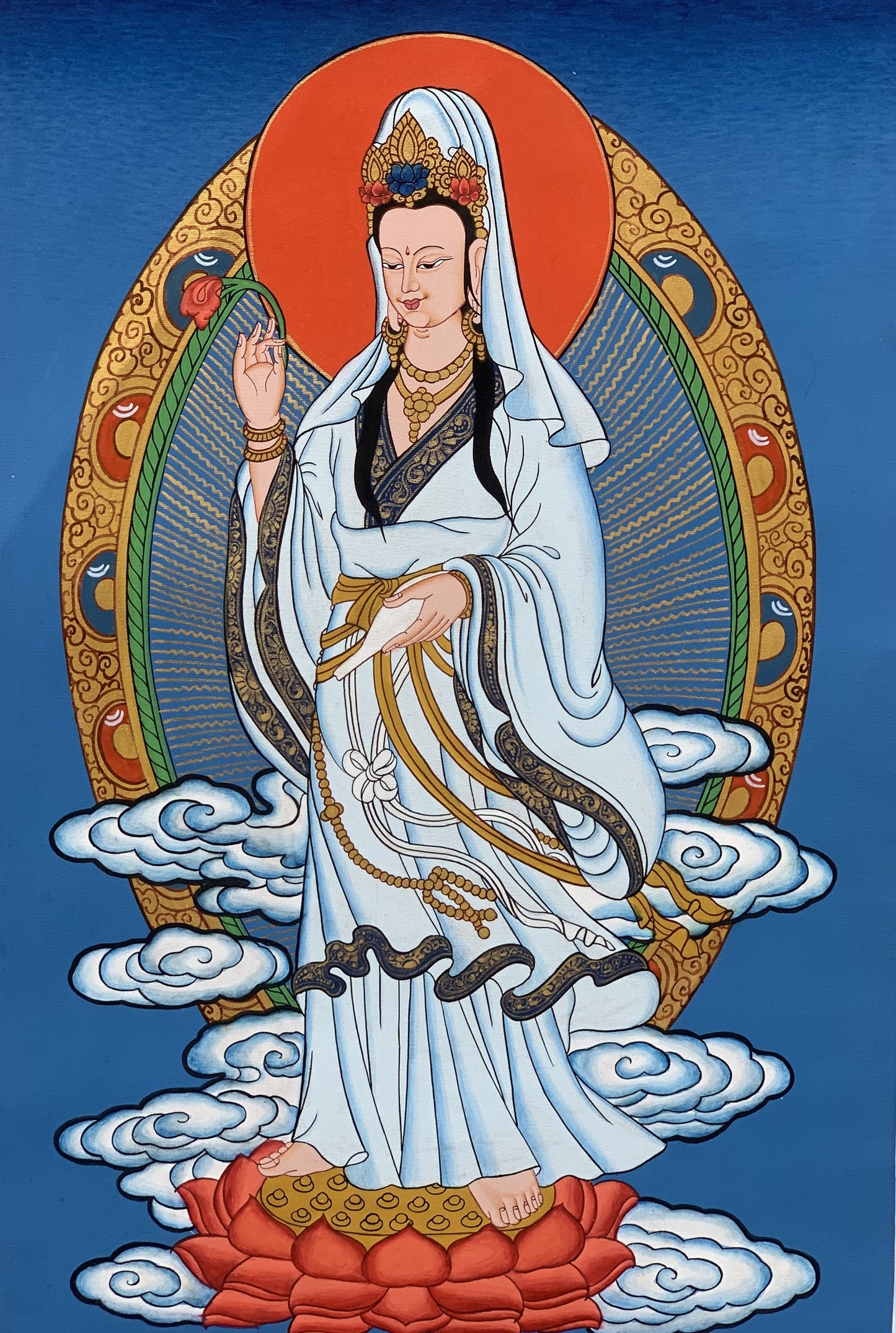 Hand-Painted Guanyin Thangka: Tibetan Meditation Art From Nepal