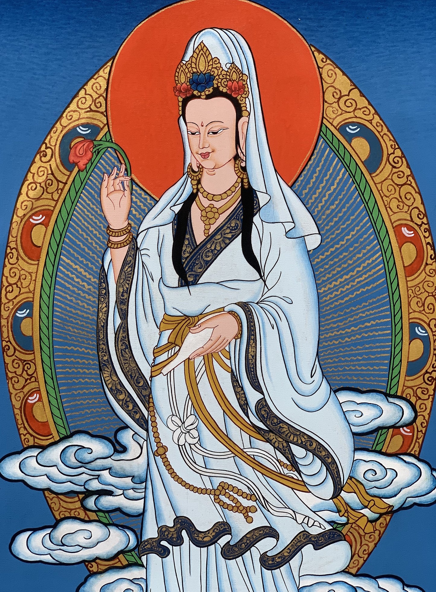 Hand-Painted Guanyin Thangka: Tibetan Meditation Art From Nepal