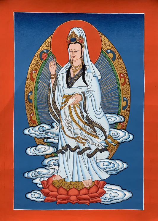 Hand-Painted Guanyin Thangka: Tibetan Meditation Art From Nepal