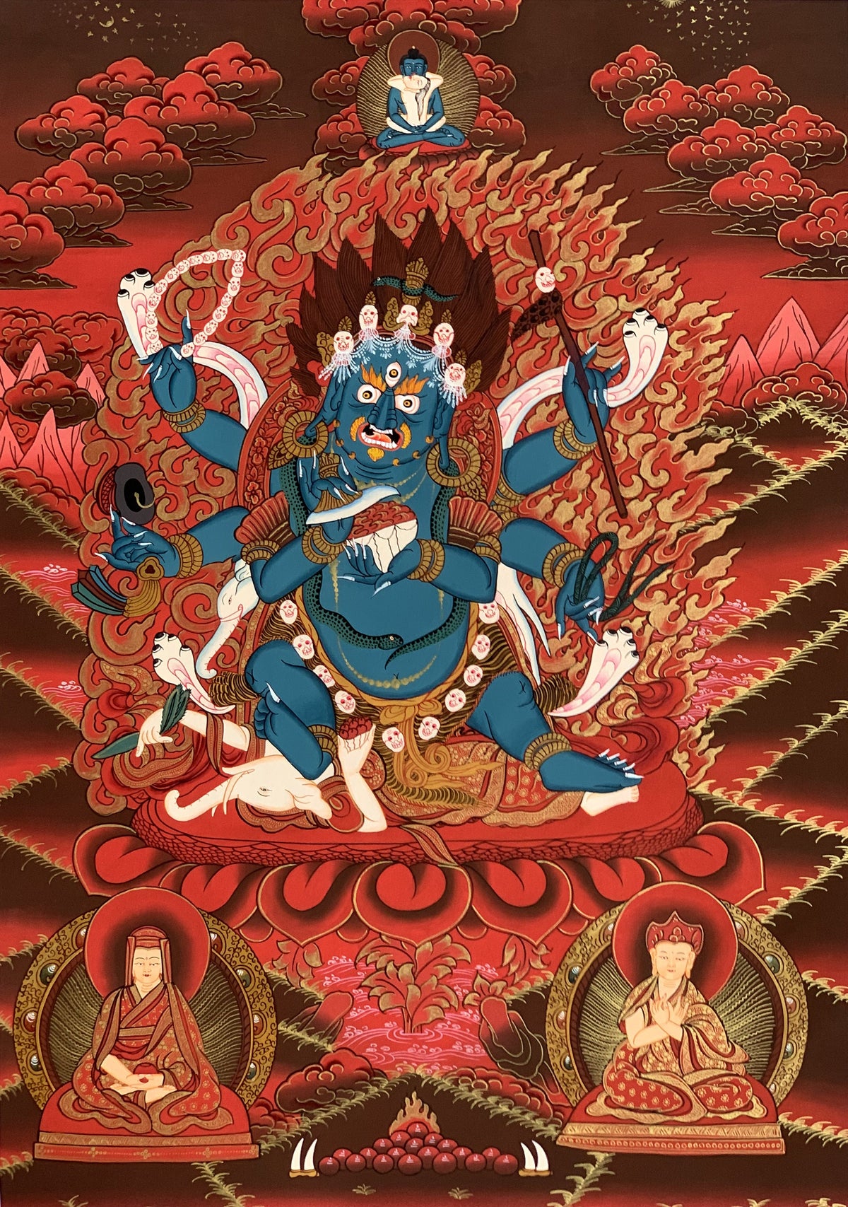 Mahakala Thangka Painting  6-Armed Tibetan Buddhist Art (20x27-Inches)