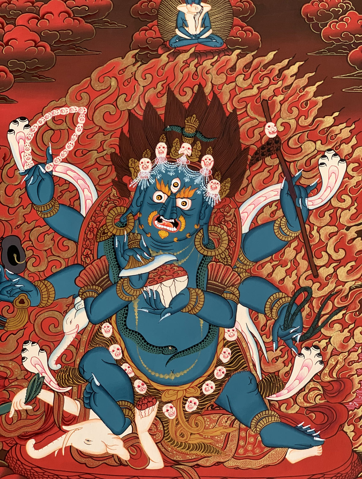 Mahakala Thangka Painting  6-Armed Tibetan Buddhist Art (20x27-Inches)