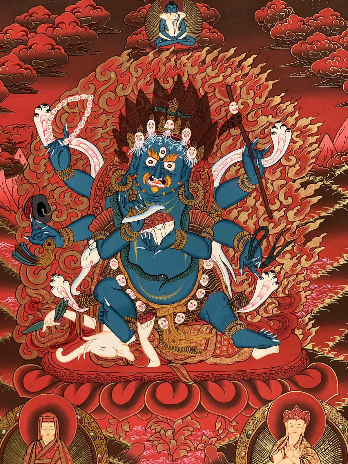 Mahakala Thangka Painting  6-Armed Tibetan Buddhist Art (20x27-Inches)