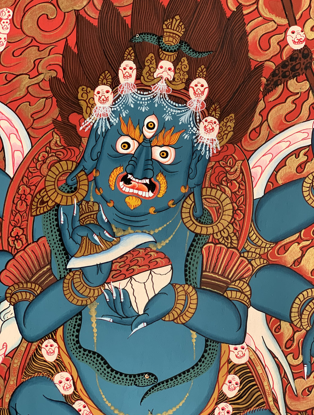 Mahakala Thangka Painting  6-Armed Tibetan Buddhist Art (20x27-Inches)