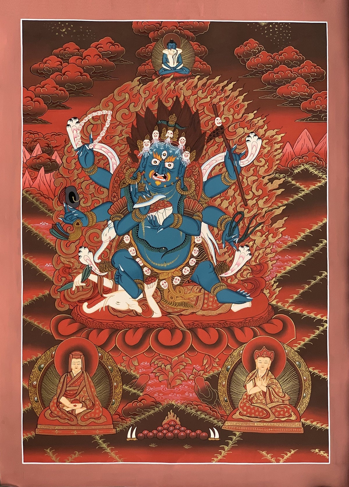Mahakala Thangka Painting  6-Armed Tibetan Buddhist Art (20x27-Inches)