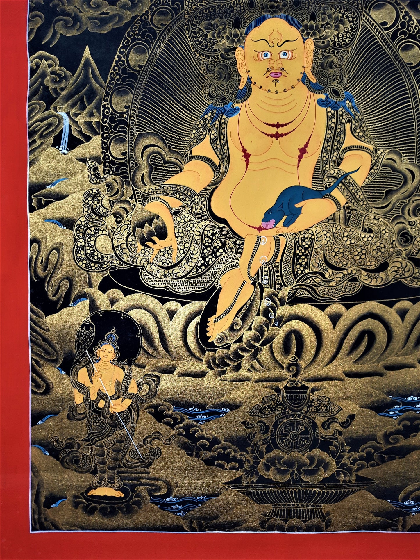 Hand Painted Kubera Jambhala Thangka, God of Wealth, Tibetan Wall Hanging
