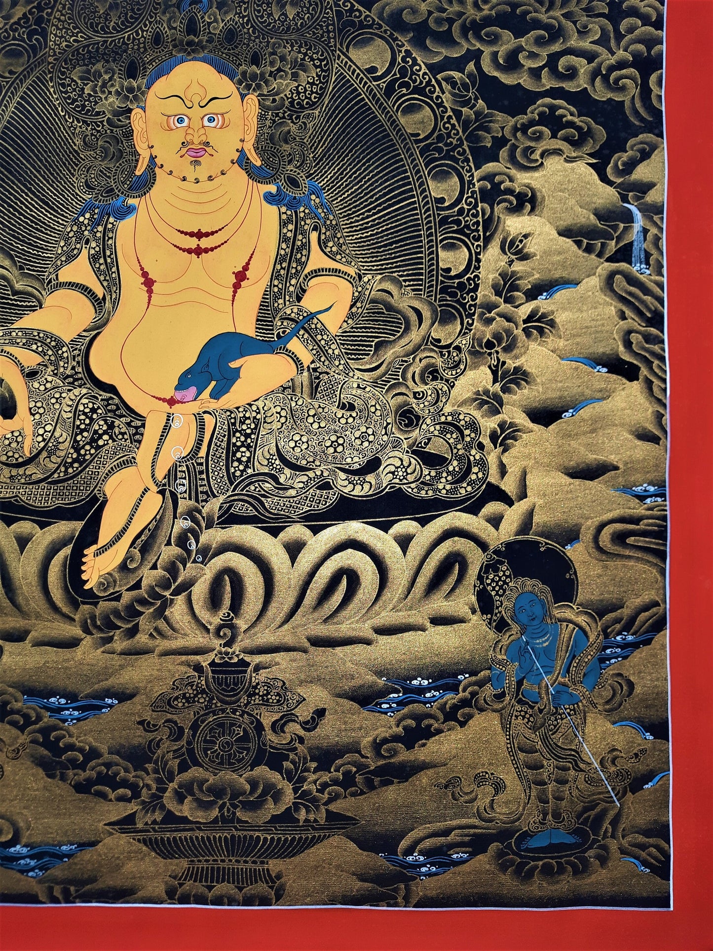Hand Painted Kubera Jambhala Thangka, God of Wealth, Tibetan Wall Hanging