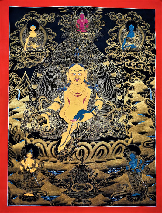 Hand Painted Kubera Jambhala Thangka, God of Wealth, Tibetan Wall Hanging