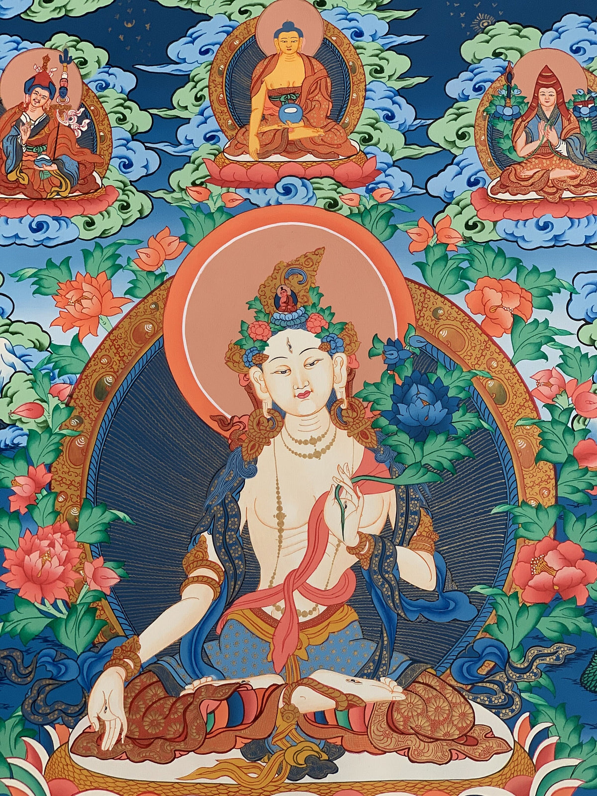 White Tara Thangka Painting, Mother Goddess Art, Hand-Painted Canvas