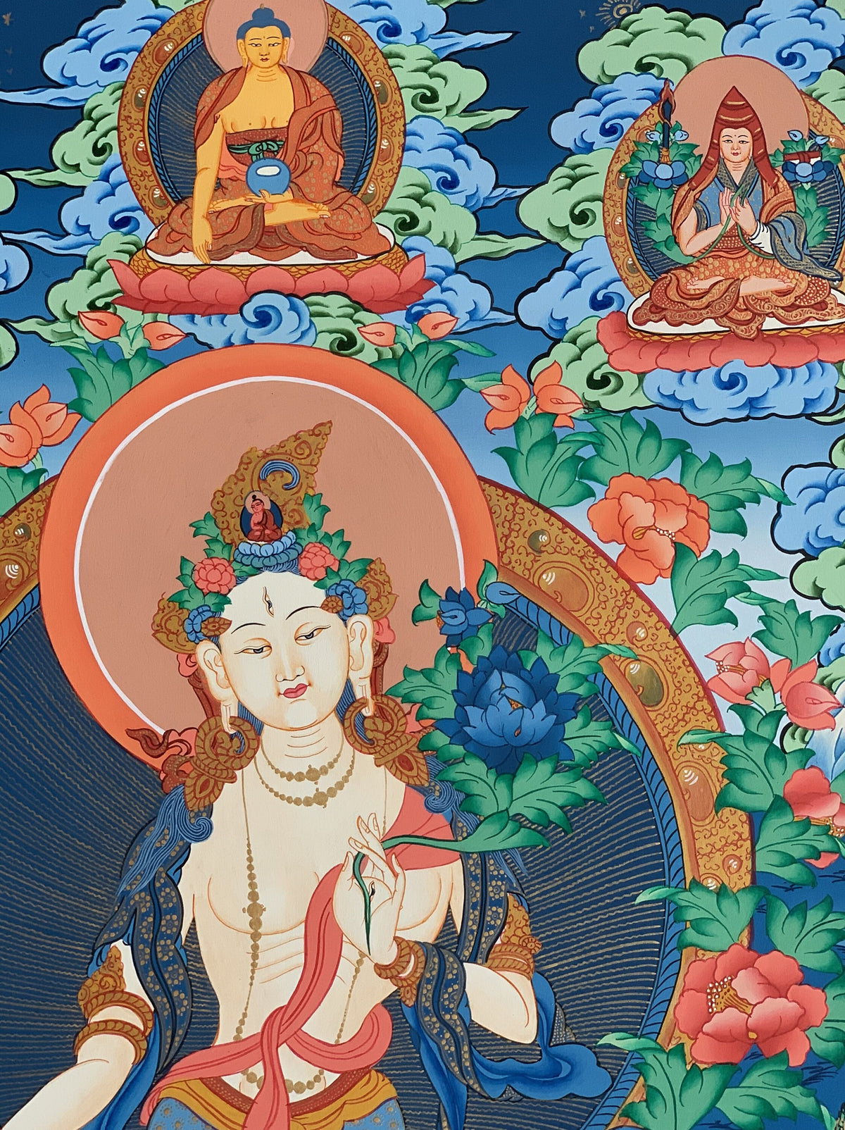 White Tara Thangka Painting, Mother Goddess Art, Hand-Painted Canvas