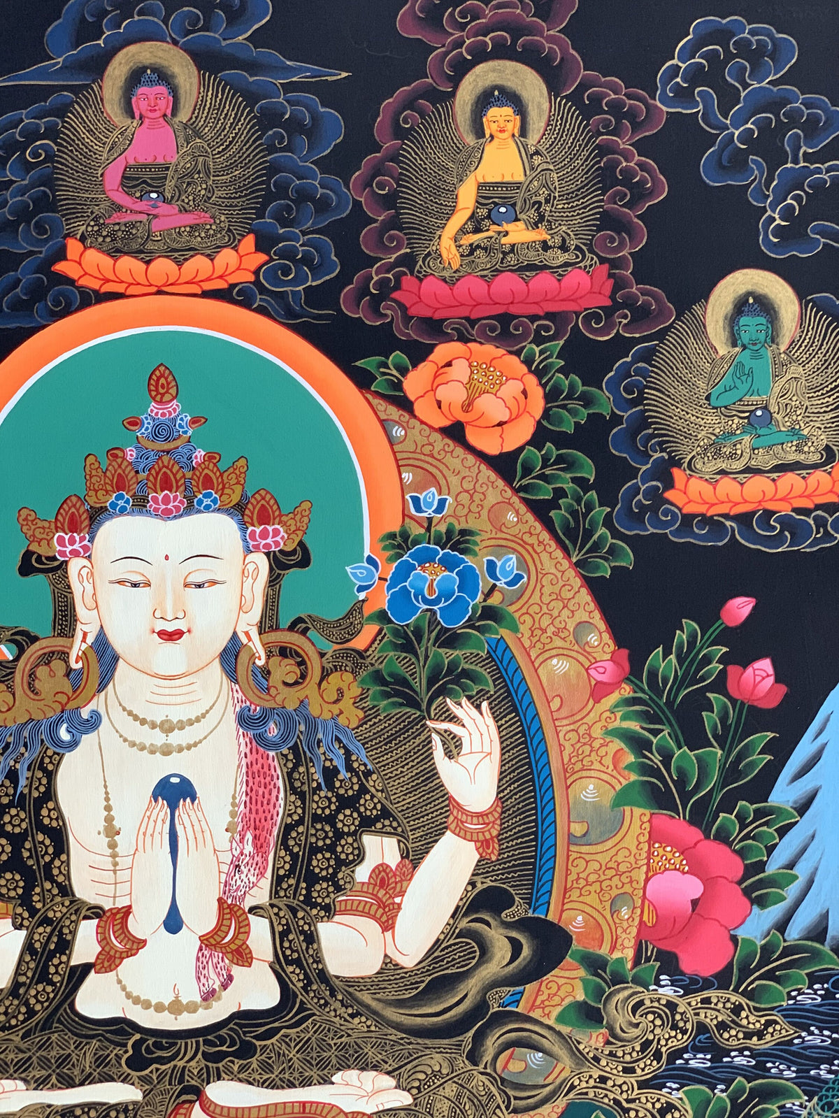 Chenrezig Avalokiteshvara Thangka Painting  Tibetan Meditation Art