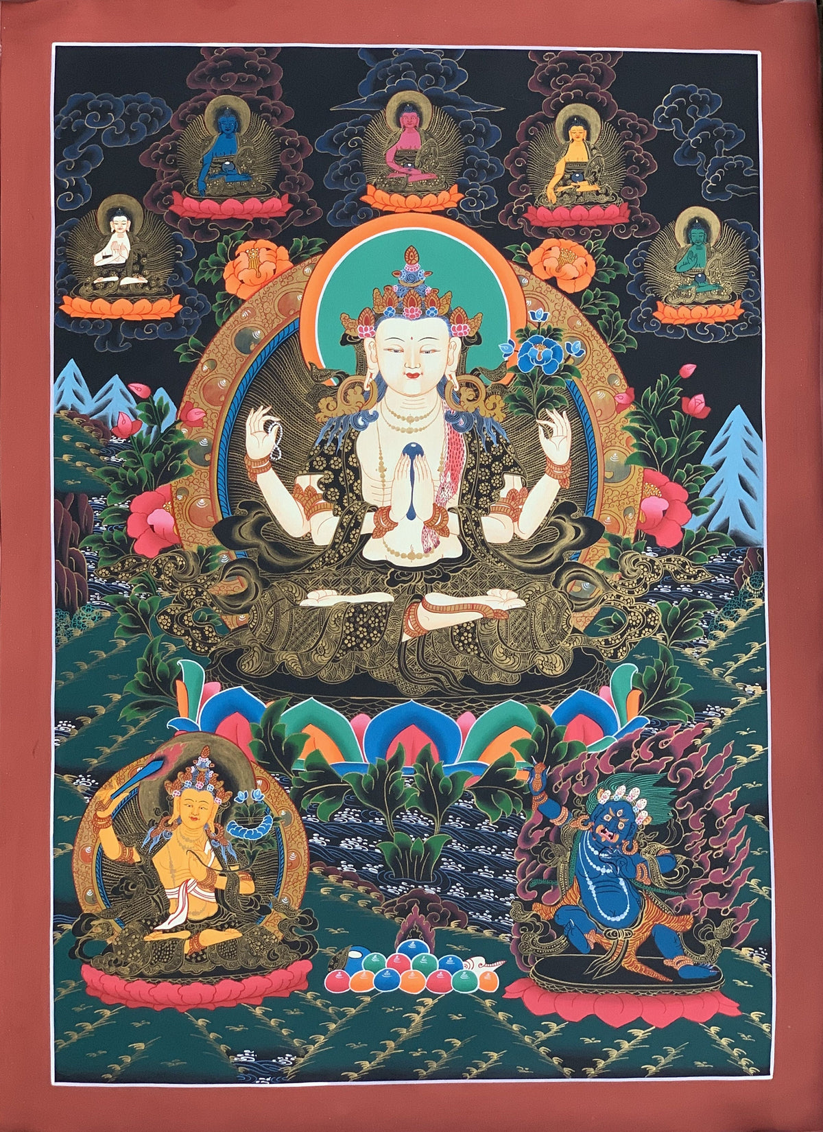 Chenrezig Avalokiteshvara Thangka Painting  Tibetan Meditation Art
