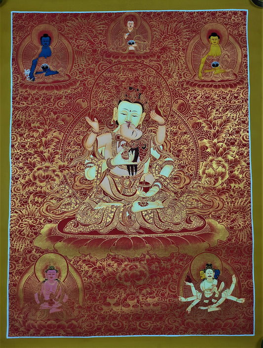 Hand-Painted Vajrasattva Thangka – Tibetan Compassion Art