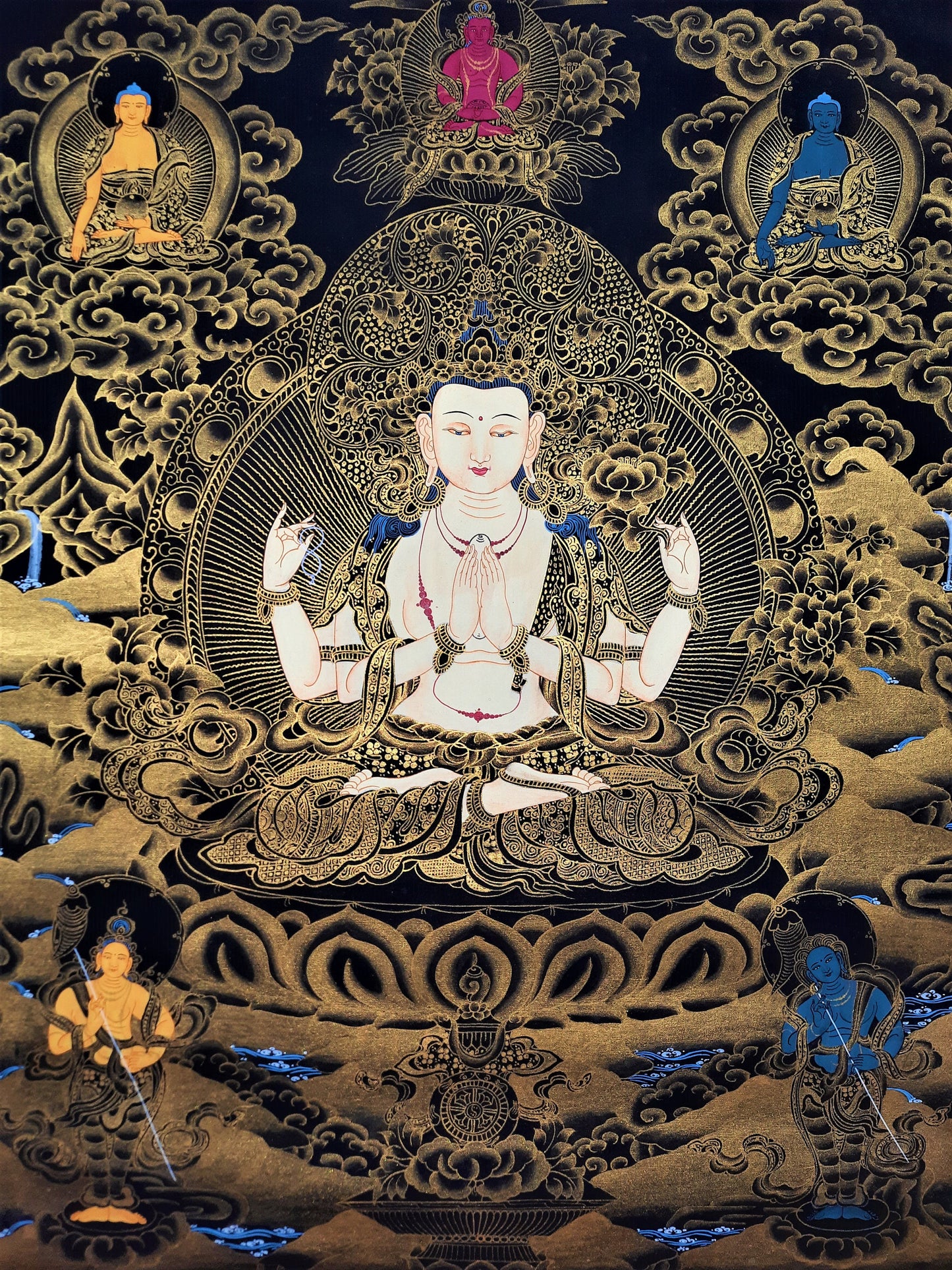 Hand-Painted Avalokiteshvara Thangka | Tibetan Buddhist Art