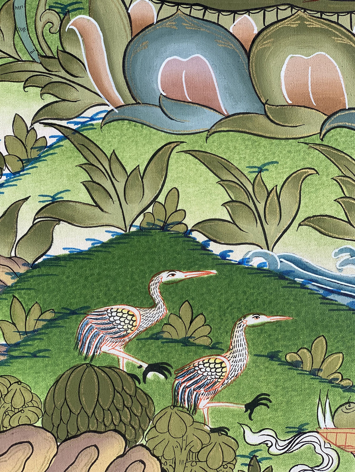 White Tara Thangka with Silk Brocade | Hand-Painted Tibetan Goddess of Compassion Art