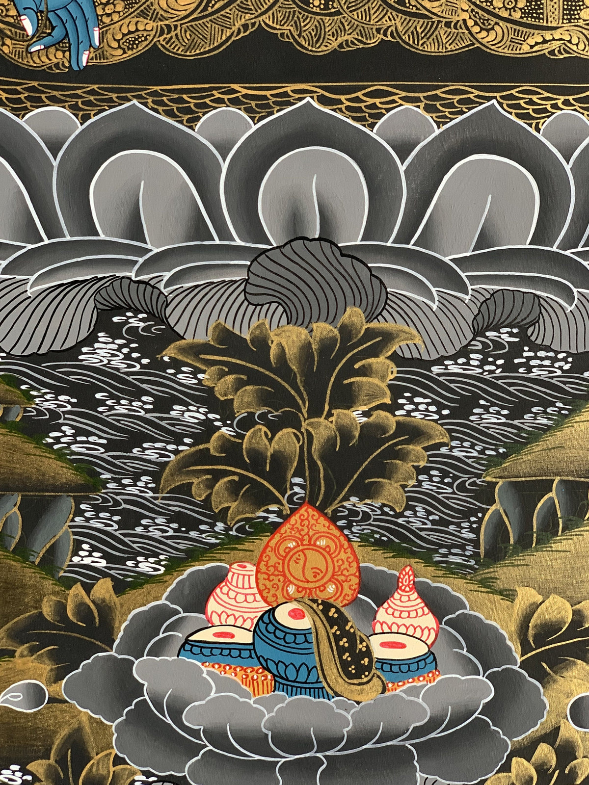 Medicine Buddha Thangka Painting, Master Quality Tibetan Art (21x27 Inches)