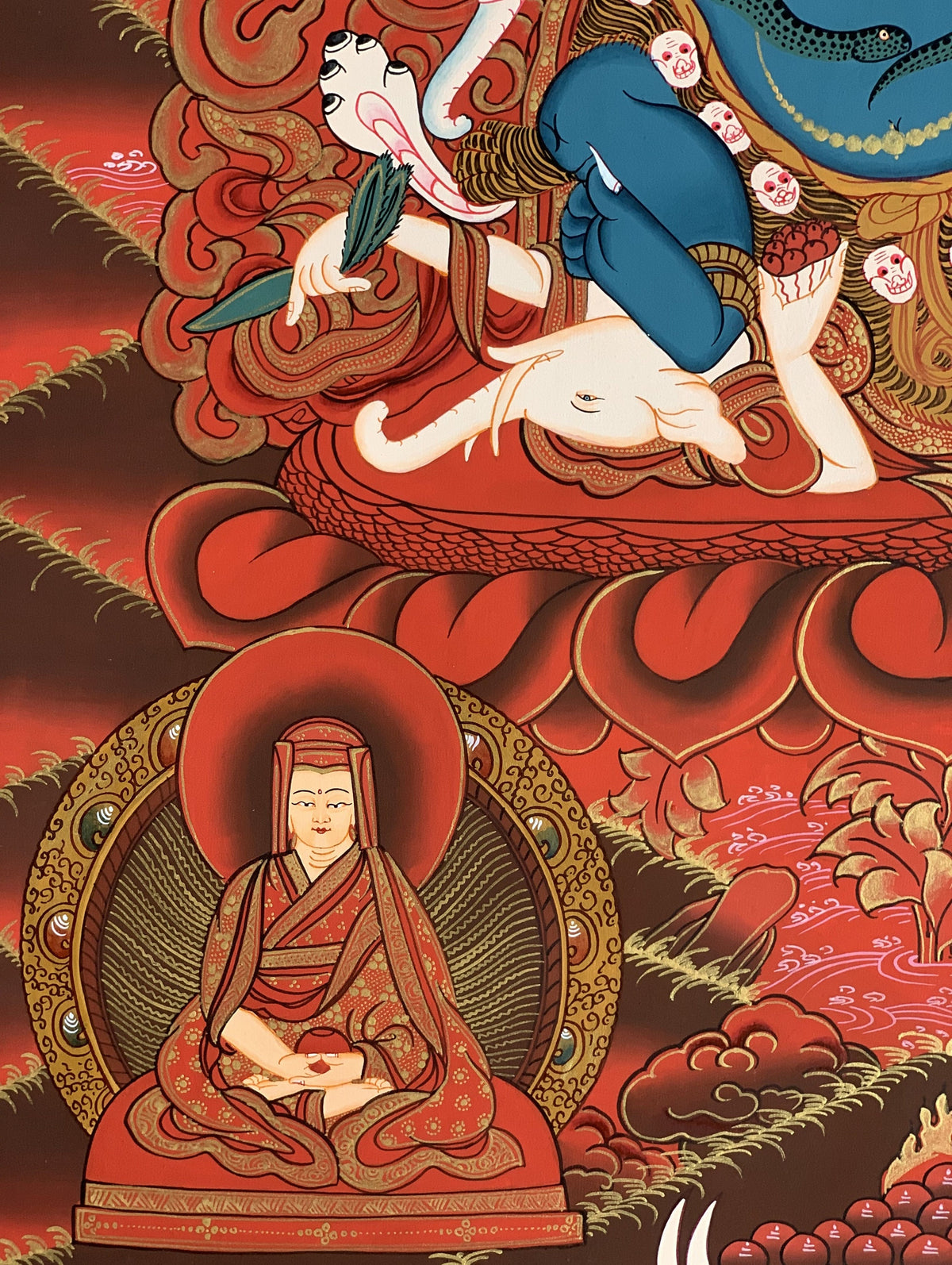 Mahakala Thangka Painting  6-Armed Tibetan Buddhist Art (20x27-Inches)