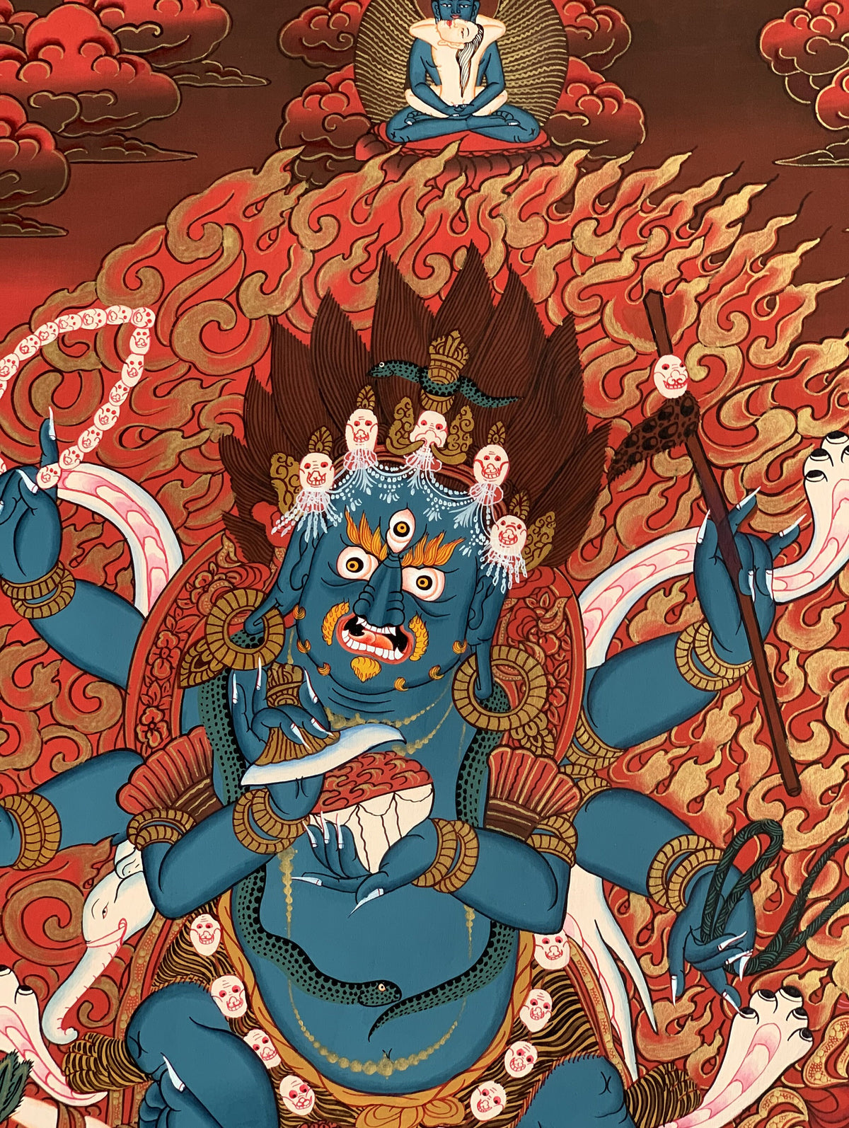 Mahakala Thangka Painting  6-Armed Tibetan Buddhist Art (20x27-Inches)