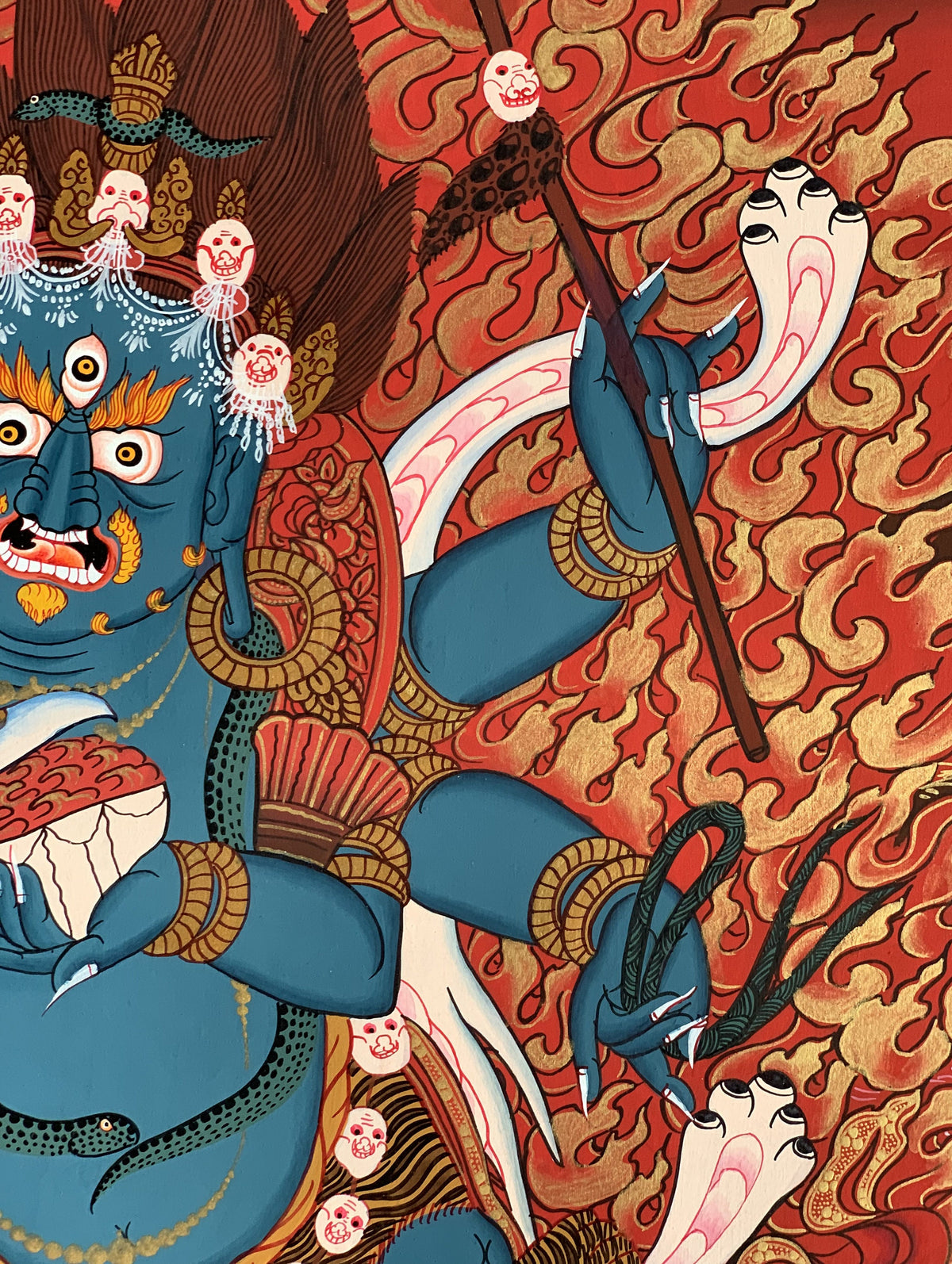 Mahakala Thangka Painting  6-Armed Tibetan Buddhist Art (20x27-Inches)