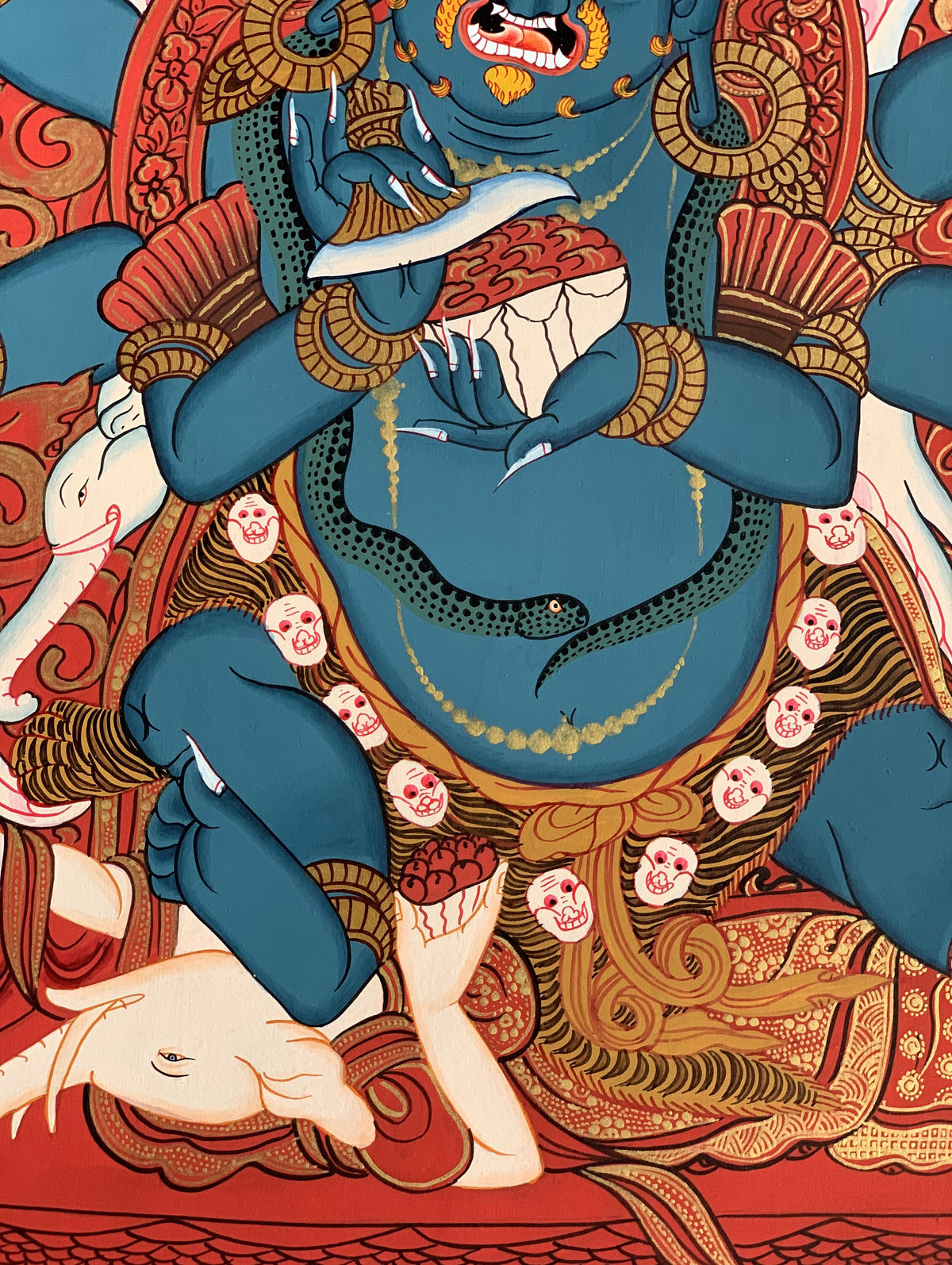 Mahakala Thangka Painting  6-Armed Tibetan Buddhist Art (20x27-Inches)