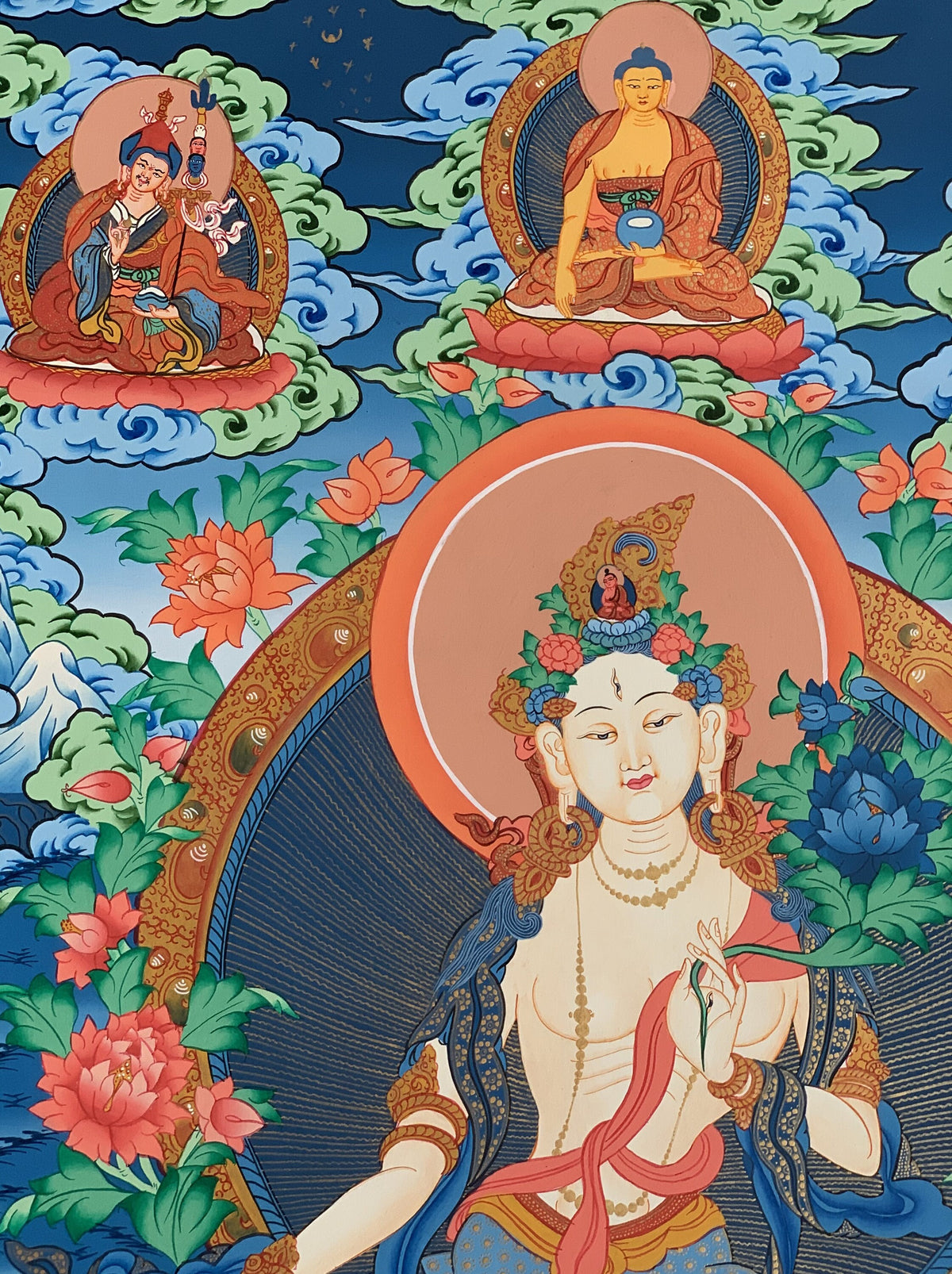White Tara Thangka Painting, Mother Goddess Art, Hand-Painted Canvas