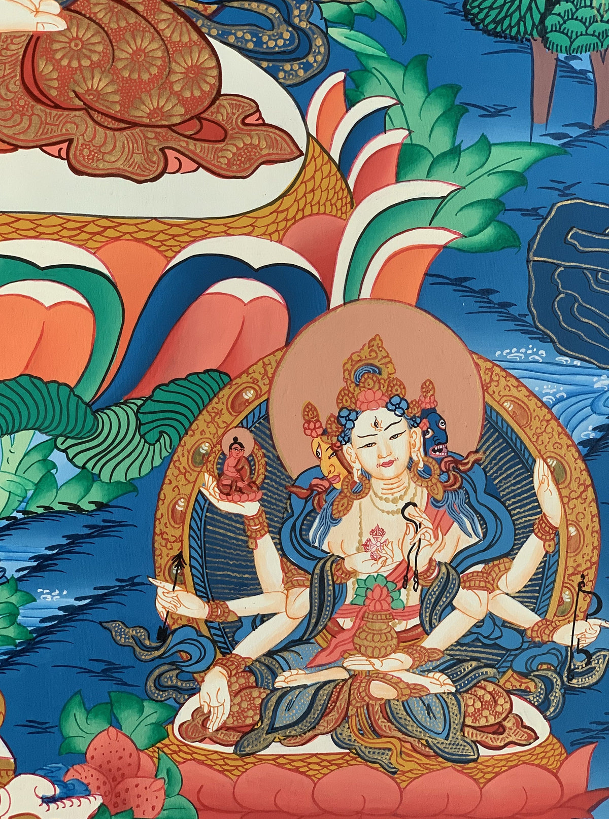 White Tara Thangka Painting, Mother Goddess Art, Hand-Painted Canvas