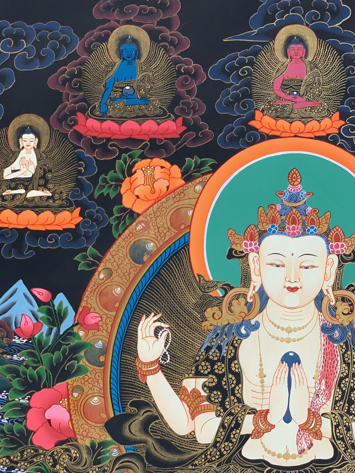 Chenrezig Avalokiteshvara Thangka Painting  Tibetan Meditation Art