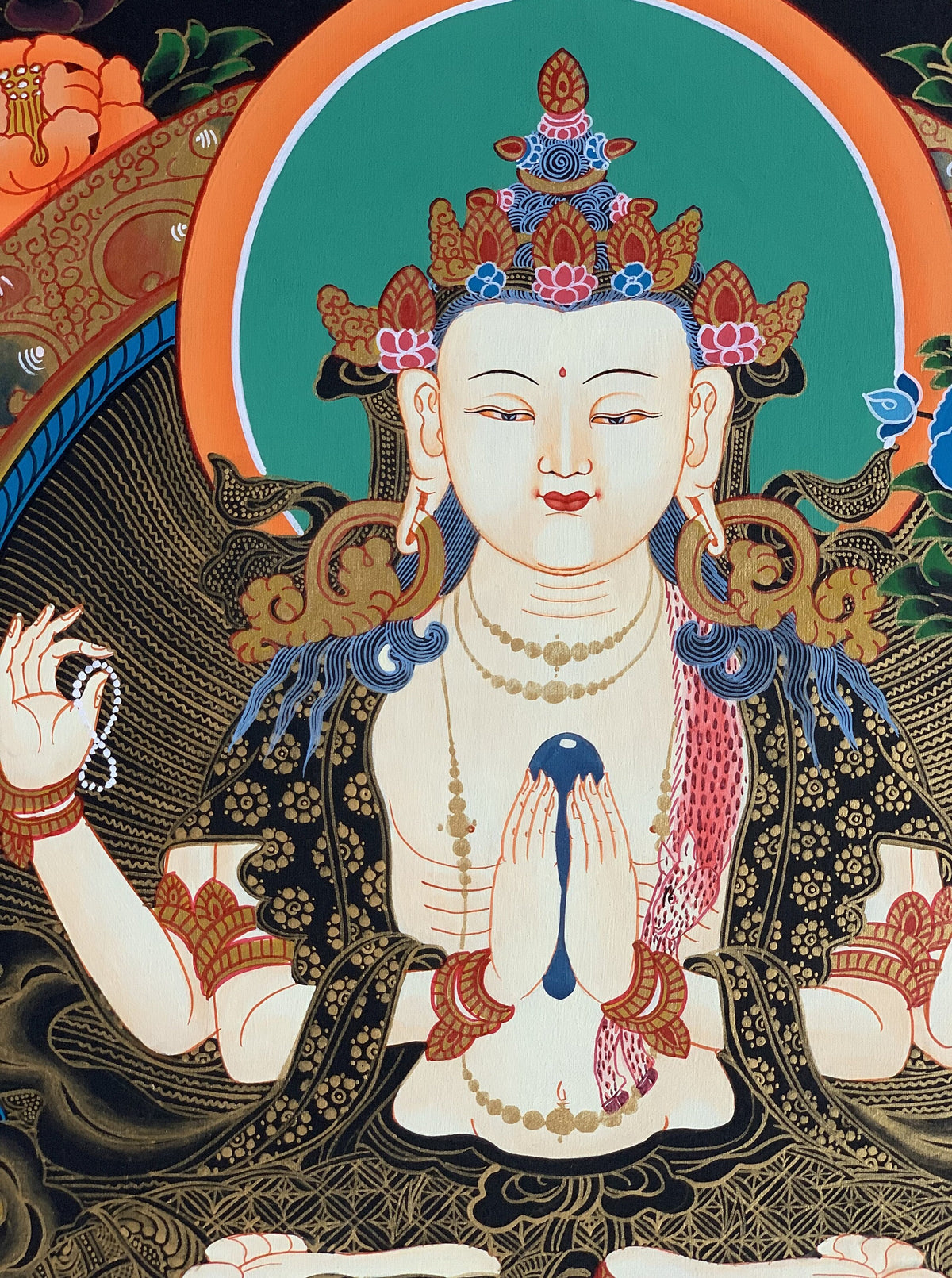Chenrezig Avalokiteshvara Thangka Painting  Tibetan Meditation Art