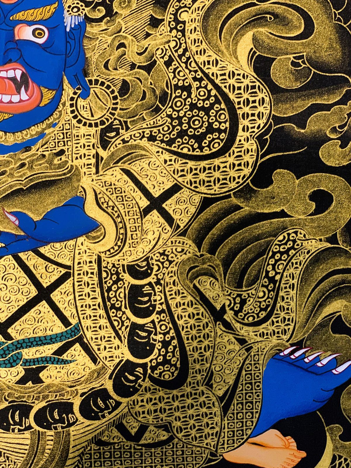 2-Armed  Semi Wrathful Mahakala/ Kalabhairava Master Quality Original Tibetan Thangka Painting Hand Painted Buddhist Art  18 x 24 -Inches