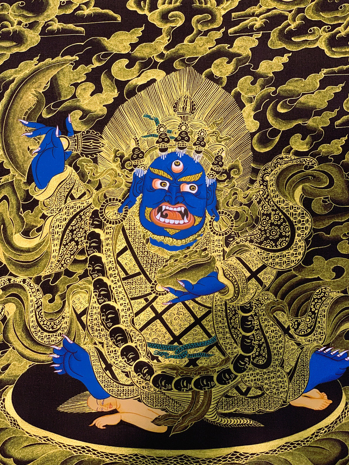 2-Armed  Semi Wrathful Mahakala/ Kalabhairava Master Quality Original Tibetan Thangka Painting Hand Painted Buddhist Art  18 x 24 -Inches
