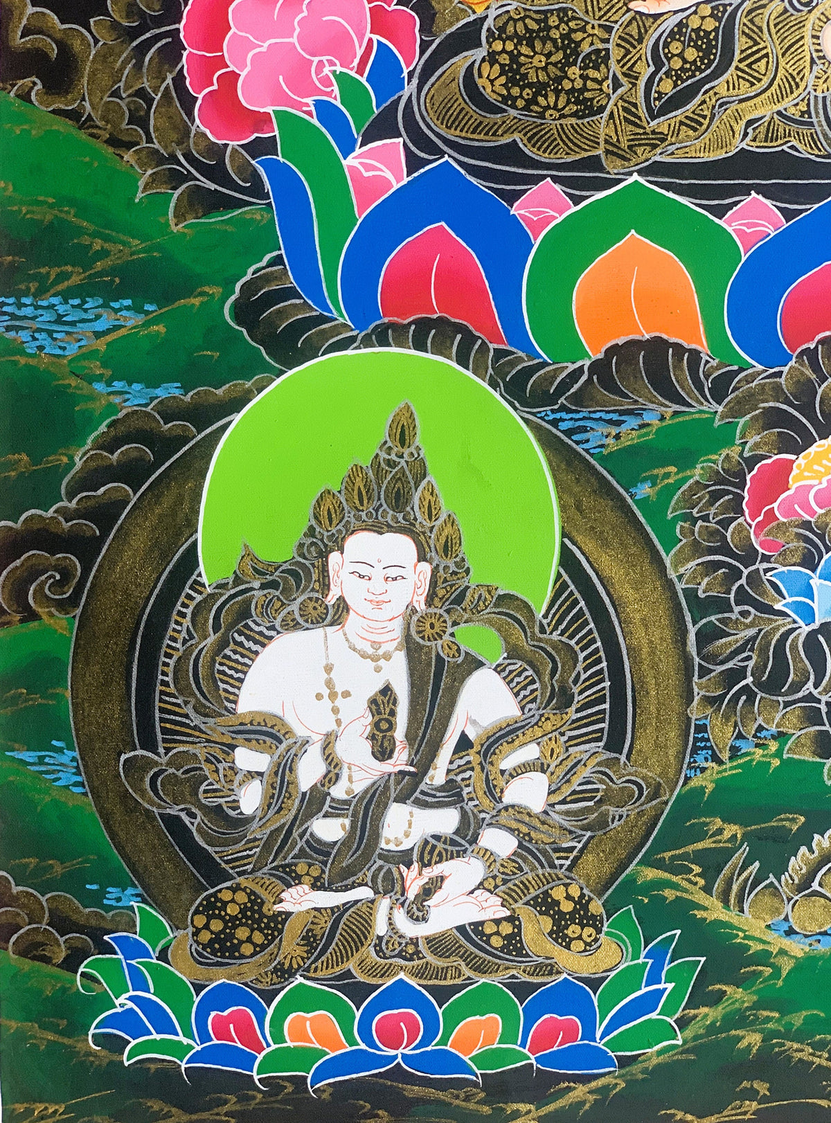 Hand-Painted White Manjushri Tibetan Thangka Painting  Meditation Art (17 x 24 Inch)