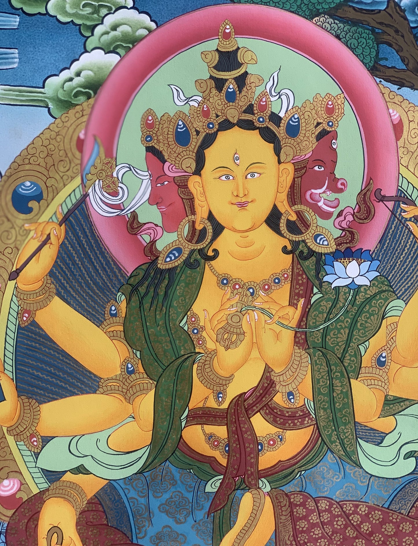 Marichi Thangka Painting | Hand-Painted Tibetan Goddess of Dawn Art with Silk Brocade