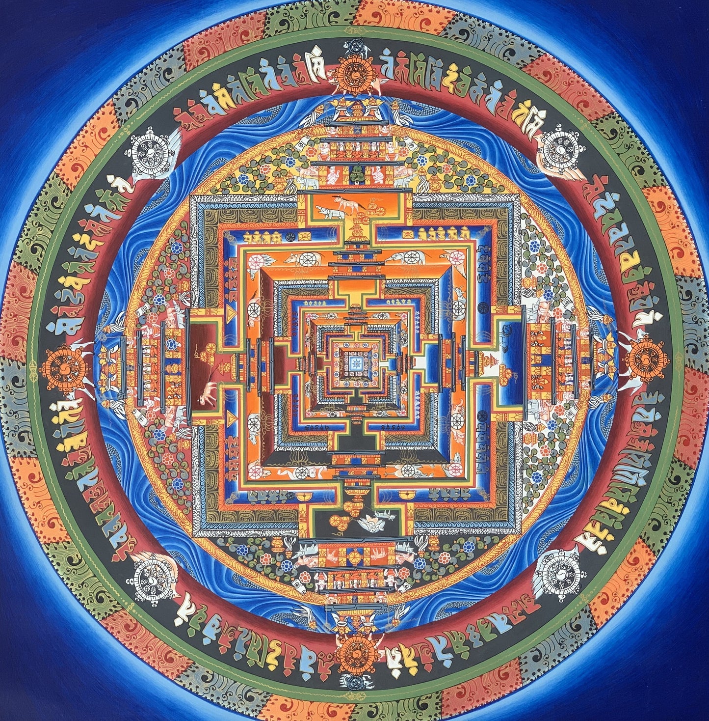 Kalachakra Mandala Tibetan Thangka Painting – Wheel of Time Meditation Art 24 x 24 -inches